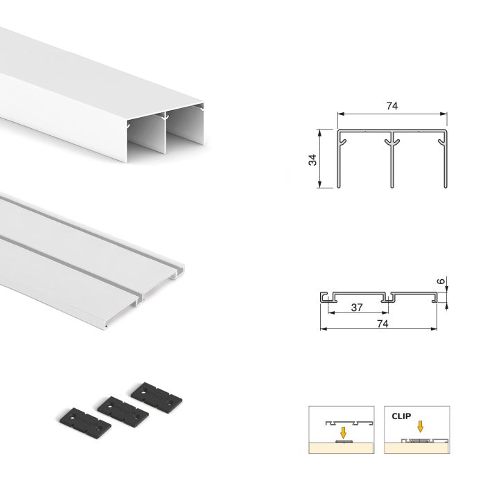 Emuca Kit de herrajes para armario de 2 puertas correderas y cierre suave Placard 74, modelo tirador Sharp, espesor 19mm, tableros no incluidos, Pintado blanco 4 Emuca Kit de herrajes para armario de 2 puertas correderas y cierre suave Placard 74, modelo tirador Sharp, espesor 19mm, tableros no incluidos, Pintado blanco 4