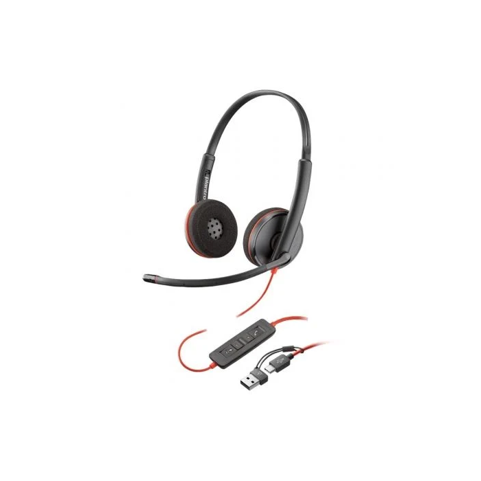 Poly 8X2J9A6 Auriculares Blackwire 3220 con Micrófono USB Tipo-C y Adaptador USB-A Negros