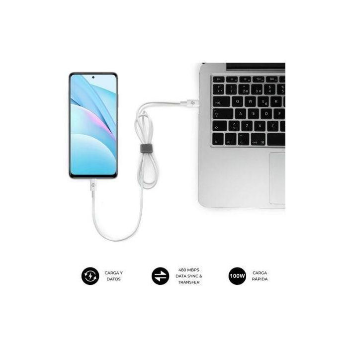 Cable USB-C a USB-C Subblim SUBCAB-C10010 Blanco Negro 1 m 3 Cable USB-C a USB-C Subblim SUBCAB-C10010 Blanco Negro 1 m 3