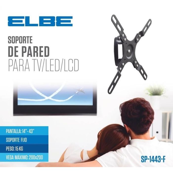 Elbe SP-1443-F Soporte Pared Fijo para TV 14'-43' hasta 15Kg, Compatible VESA 50x50-200x200, Negro 1 Elbe SP-1443-F Soporte Pared Fijo para TV 14'-43' hasta 15Kg, Compatible VESA 50x50-200x200, Negro 1