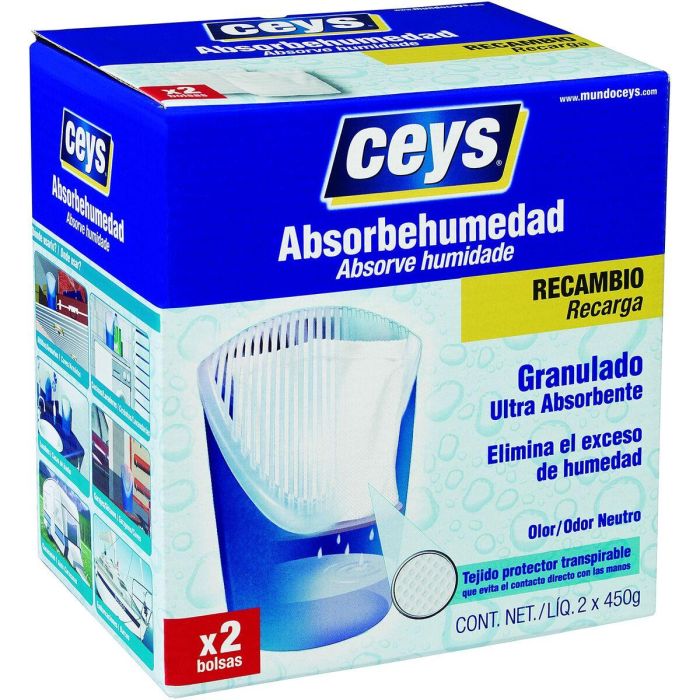 Ceys Antihumedad Recarga 450g. Deshumidificador para Grandes Espacios, Mantiene Nivel Humedad, Elimina Olores y Moho