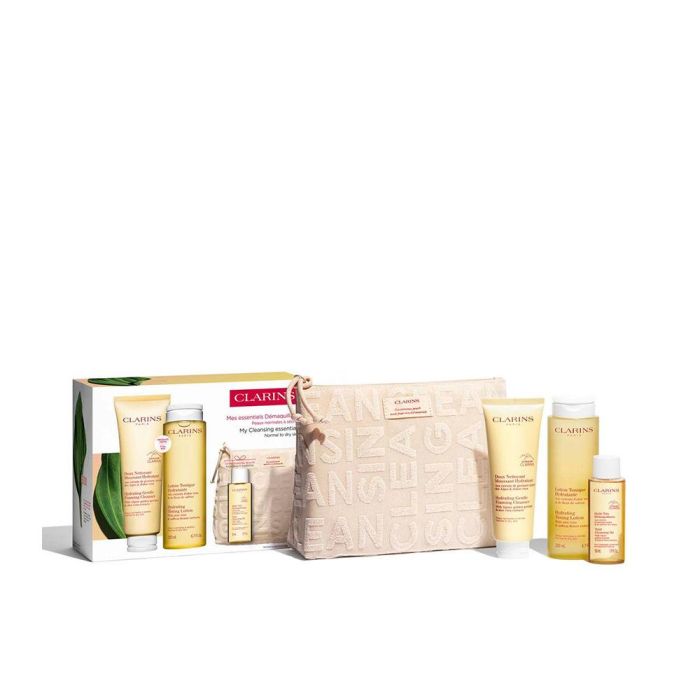 Clarins [V4329A] Estuche Esenciales Limpieza Piel Normal Seca: Espuma 125ml, Loción 200ml, Aceite 50ml, Neceser 4 pz
