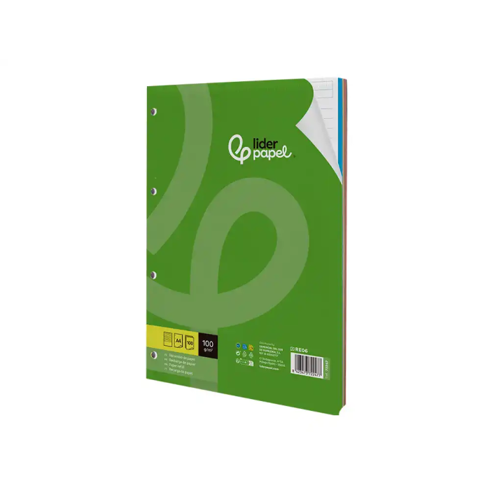 Liderpapel Recambio A4 100 Hojas 100gr Rayado Horizontal 4 Taladros Bandas de 5 Colores 3 Liderpapel Recambio A4 100 Hojas 100gr Rayado Horizontal 4 Taladros Bandas de 5 Colores 3