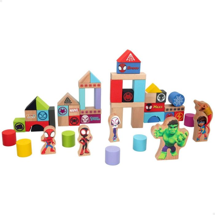 Cubo blocs de madera spidey amazing friends con 50 piezas 2