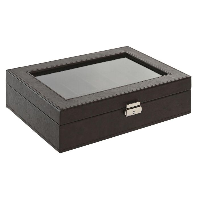 Caja-Joyero Home ESPRIT Marrón oscuro Poliuretano Cristal Acero Madera MDF 30 x 20 x 8 cm 1