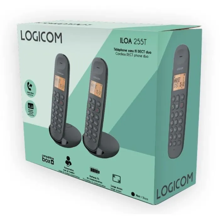 Logicom Teléfono Fijo Inalámbrico DECT ILOA 255T DUO Negro con Contestador Automático 4