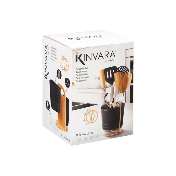 Portautensilios Kinvara Negro 14.5x22.5x15 cm - PP y Bambú (8 Unidades) 2 Portautensilios Kinvara Negro 14.5x22.5x15 cm - PP y Bambú (8 Unidades) 2