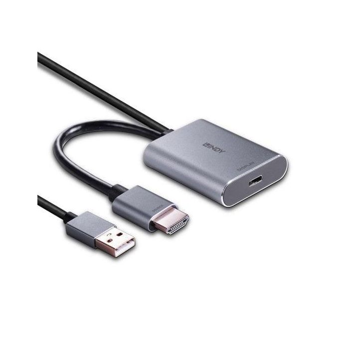 Lindy Convertidor HDMI a USB-C con Alimentación USB - Soporte 4K@60Hz para PC, Blu-ray, Monitores y Displays 4
