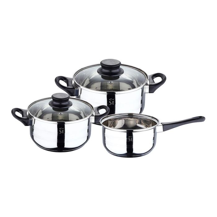 Bateria 5 piezas de acero inoxidable ind toledo: cazo ø16 cm / cacerola con tapa ø18 cm / cacerola con tapa ø20 cm Bateria 5 piezas de acero inoxidable ind toledo: cazo ø16 cm / cacerola con tapa ø18 cm / cacerola con tapa ø20 cm