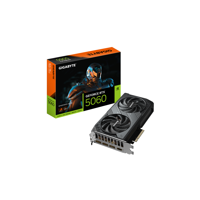 GIGABYTE GeForce RTX 5060 WINDFORCE OC 8G Tarjeta Gráfica - 8GB GDDR7, PCI-E 5.0, 2512 MHz, 3x DisplayPort, 1x HDMI, Ref. 9VN5060WO-00-G10 GIGABYTE GeForce RTX 5060 WINDFORCE OC 8G Tarjeta Gráfica - 8GB GDDR7, PCI-E 5.0, 2512 MHz, 3x DisplayPort, 1x HDMI, Ref. 9VN5060WO-00-G10
