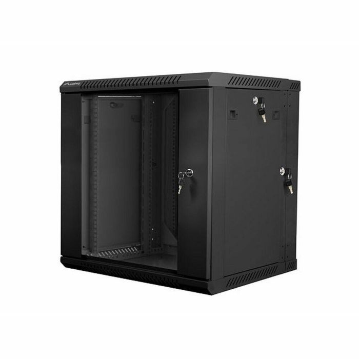 Lanberg WF02-6612-10B Armario Rack Mural 19'' 12U Doble Sección Negro 600x600mm de Acero, Capacidad 60 kg, incluye 2 Ventiladores