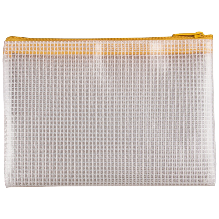 Q-connect Bolsa Multiusos Malla DIN A6 con Cremallera Transparente y Amarilla 1