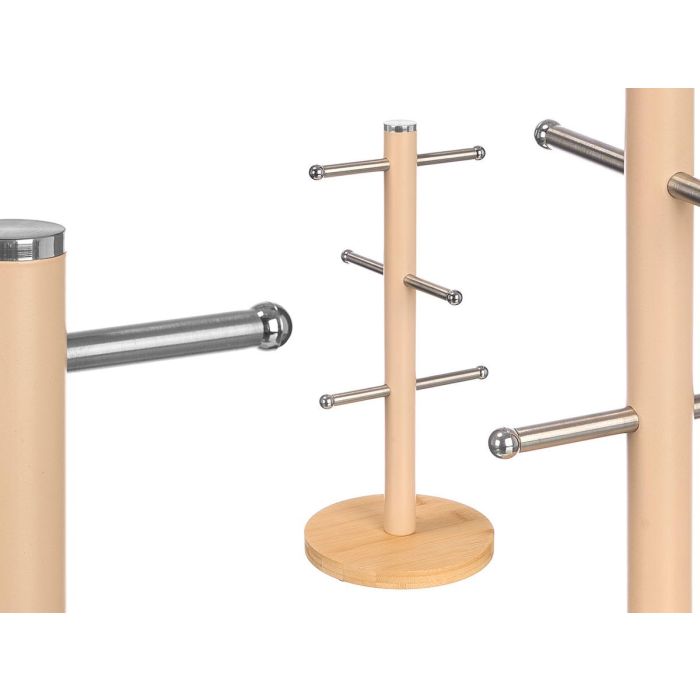 Kinvara Soporte para 6 Tazas de Bambú y Hierro Color Crema 15x34x15 cm (Set de 12)