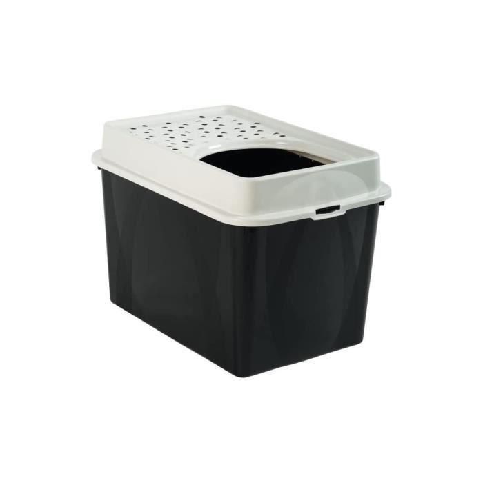 Rotho Mypet Arenero para Gatos Eco Berty con Tapa Superior Blanco y Negro | Bandeja Cerrada Grande de Plástico Reciclado 1
