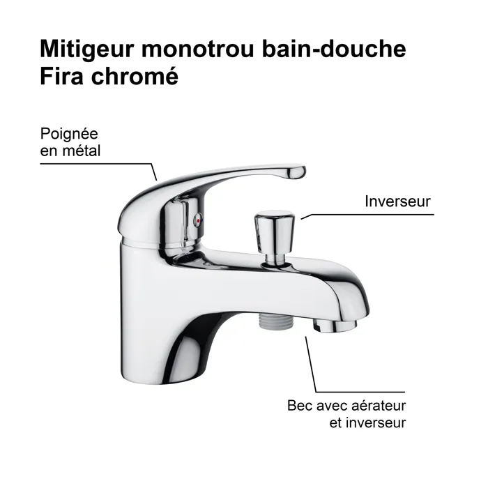 Edouard Rousseau ROU3047404062347 Mezclador de ducha de baño cromado de un orificio FIRA 1