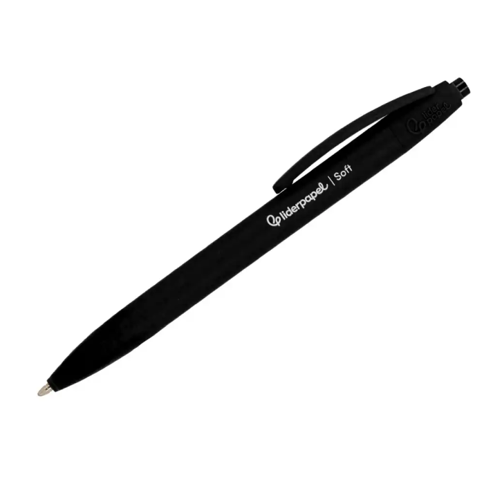 Liderpapel Bolígrafo Retráctil Punta 1 mm con Clip, Acabado Soft Touch, Tinta Negra, Cuerpo Negro, 27x145x70 mm