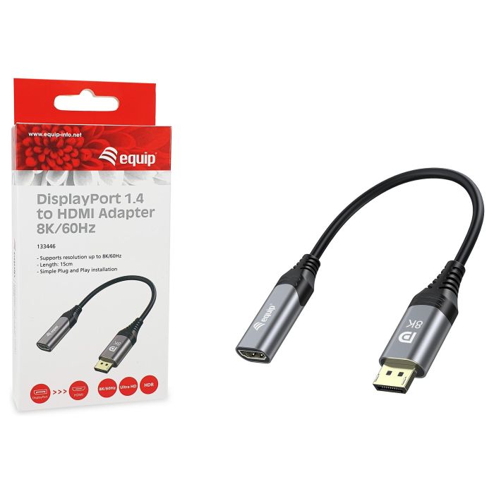 Equip Adaptador DisplayPort 1.4 a HDMI Hembra 8K/60Hz 32.4Gbps Conector Chapado en Oro 15cm 6