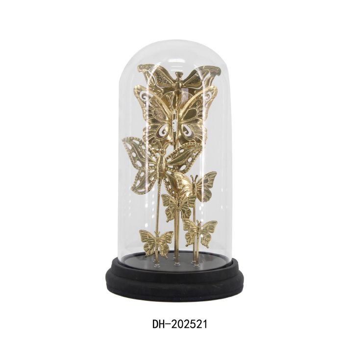 DKD Home Decor Artículo Decorativo Estilo Glam con Mariposas de Cristal y Metal Dorado Negro 32.5 cm Alto