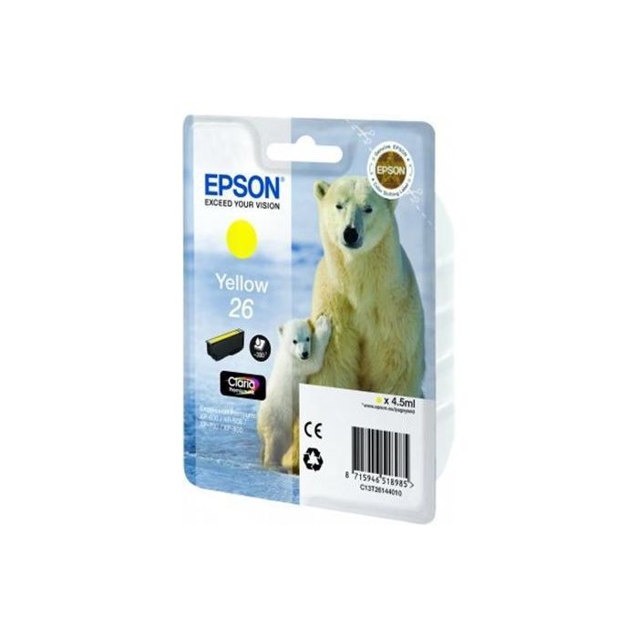 Epson Tinta 26 Amarillo Claria Premium para XP-510, XP-520, XP-600, XP-605, XP-610, XP-615, XP-620, XP-625, XP-700, XP-710, XP-720, XP-800, XP-810, XP-820