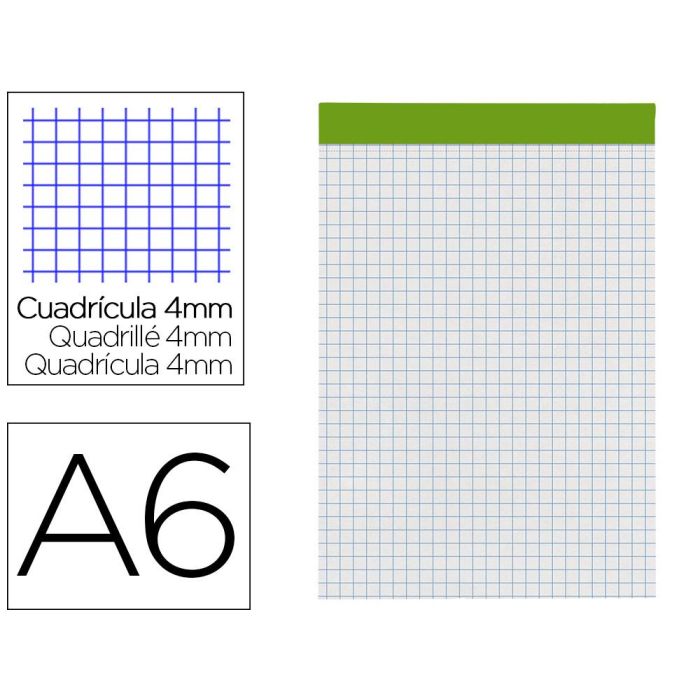 Bloc Notas Liderpapel Cuadro 4 mm A6 80 Hojas 60 gr-M2 Perforado Sin Tapa 10 unidades