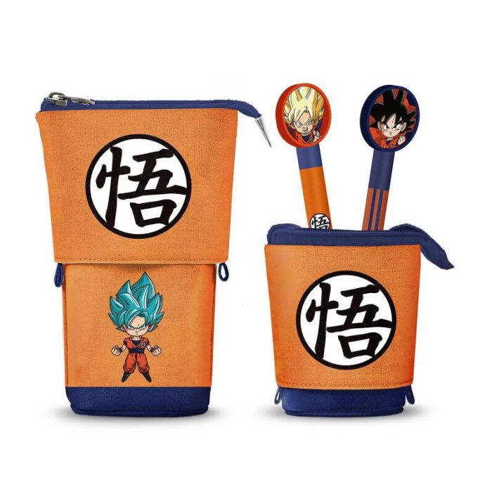 Dragon Ball Estuche Portatodo vertical Multicolor + 2 Bolígrafos Gel borrables - Convertible Portalápices, Poliéster