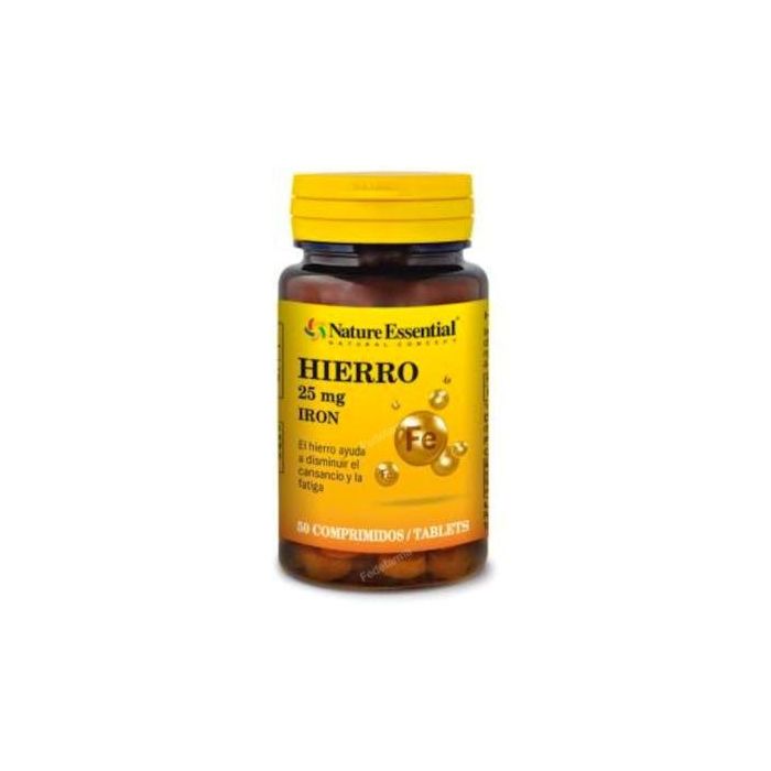 NATURE ESSENTIAL Hierro 25mg 50 Comprimidos. Ayuda a Disminuir el Cansancio y la Fatiga. Complemento Alimenticio.