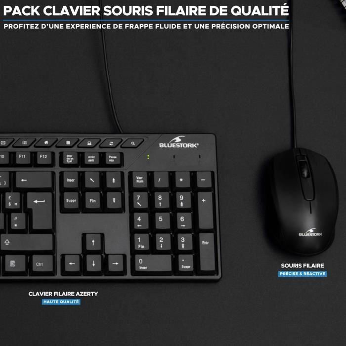Pack Teclado y Ratón - BLUESTORK - MEDIA OFFICE - Con cable - Azerty - Compatible con Windows - Negro 5 Pack Teclado y Ratón - BLUESTORK - MEDIA OFFICE - Con cable - Azerty - Compatible con Windows - Negro 5