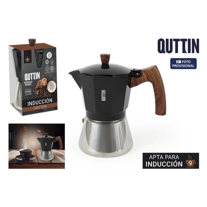 Quttin Cafetera Inducción 9 Servicios Acero Inoxidable/Aluminio Negra - 11.7 x 20.7 x 19 cm (6 Unidades)