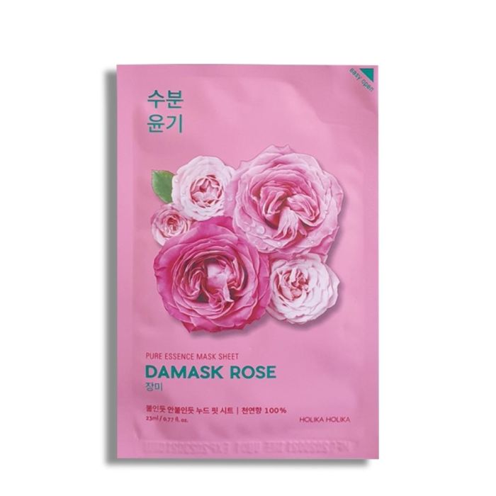 Holika Pure Essence Mascarilla Facial de Rosa Damasco Hidratante para Piel con Imperfecciones | Aclara Manchas y Combate Inflamación