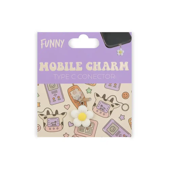 Wondee Charm Funny Protegepuertos Móvil con Colgante Floral Blanco para Tipo-C - Protección Contra Polvo y Decoración para Smartphone
