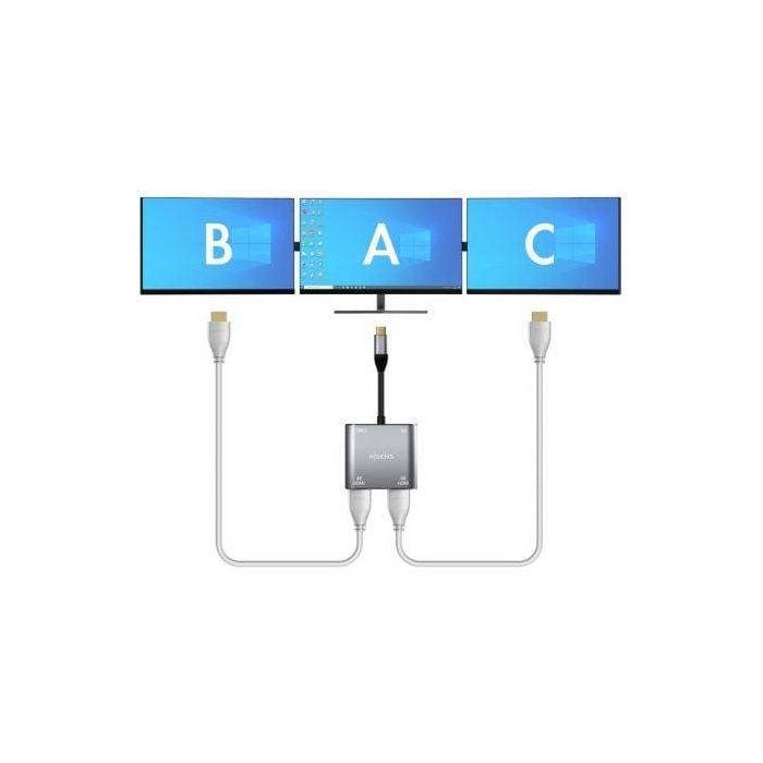 AISENS - CONVERSOR USB-C A 2xHDMI 4K SST MST/USB2.0/USB-C PD 60W, USB-C/M-2xHDMI/H-USB-A/H-USB-C/H, GRIS, 15CM 3 AISENS - CONVERSOR USB-C A 2xHDMI 4K SST MST/USB2.0/USB-C PD 60W, USB-C/M-2xHDMI/H-USB-A/H-USB-C/H, GRIS, 15CM 3