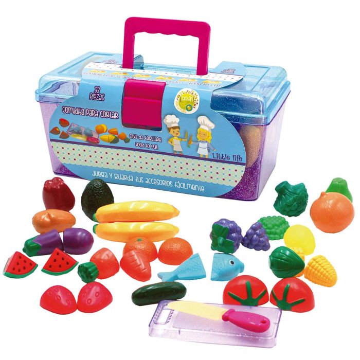 Tachan Juego de Alimentos para Cortar 33 Piezas, Maletín Transportable, Juguete de Imitación con Tabla y Cuchillo para Niños +18 meses 0 Tachan Juego de Alimentos para Cortar 33 Piezas, Maletín Transportable, Juguete de Imitación con Tabla y Cuchillo para Niños +18 meses 0