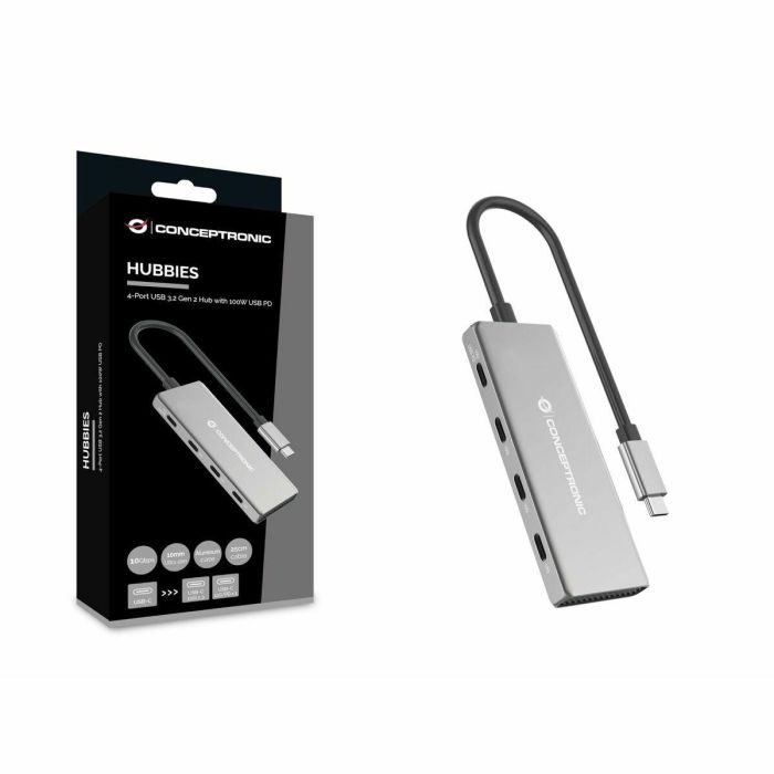 Conceptronic HUBBIES16G 4-Port USB 3.2 Gen 2 Hub, 10Gbps, USB-C a W Usb PD/Aluminum 6 Conceptronic HUBBIES16G 4-Port USB 3.2 Gen 2 Hub, 10Gbps, USB-C a W Usb PD/Aluminum 6