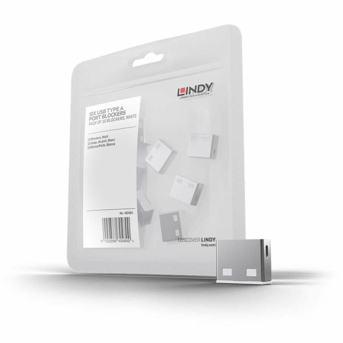 Lindy Bloqueador de Puerto USB (sin llave) - Pack de 10, Color Blanco - Previene acceso no autorizado