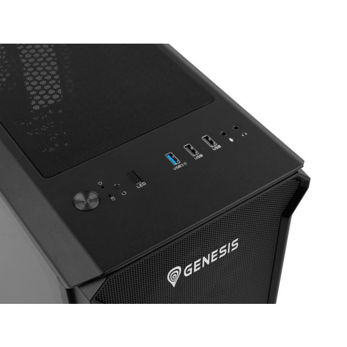 GENESIS Irid 503 ARGB Micro Torre Gaming con 4 Ventiladores, Panel Cristal Templado, Negra/Transparente, hasta 240mm RL 7 GENESIS Irid 503 ARGB Micro Torre Gaming con 4 Ventiladores, Panel Cristal Templado, Negra/Transparente, hasta 240mm RL 7