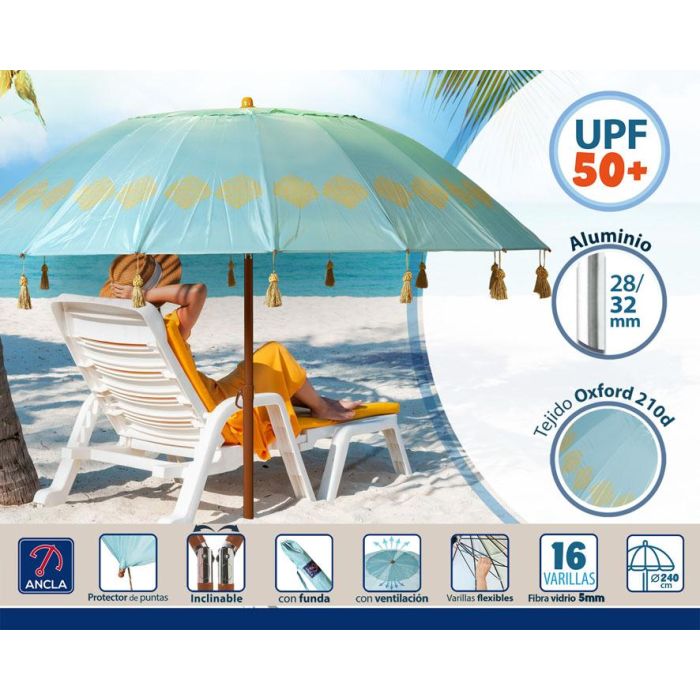 Atosa Sombrilla De Playa De Aluminio Modelo Con Upf 50+ Cian 240 cm 28-32 mm Cian 2 Atosa Sombrilla De Playa De Aluminio Modelo Con Upf 50+ Cian 240 cm 28-32 mm Cian 2