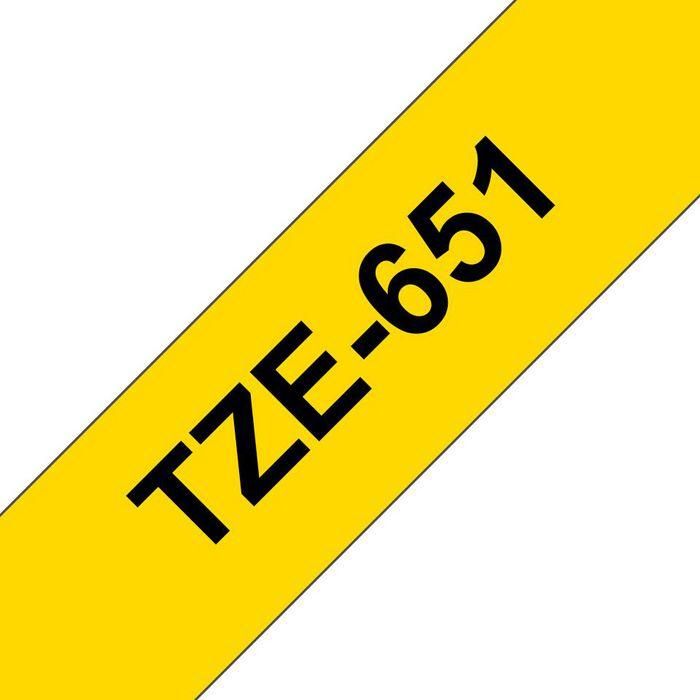 Brother TZe Cinta Laminada 24mm Negro sobre Amarillo P-touch, Resistente a Abrasión, Temperatura, Agua y Químicos
