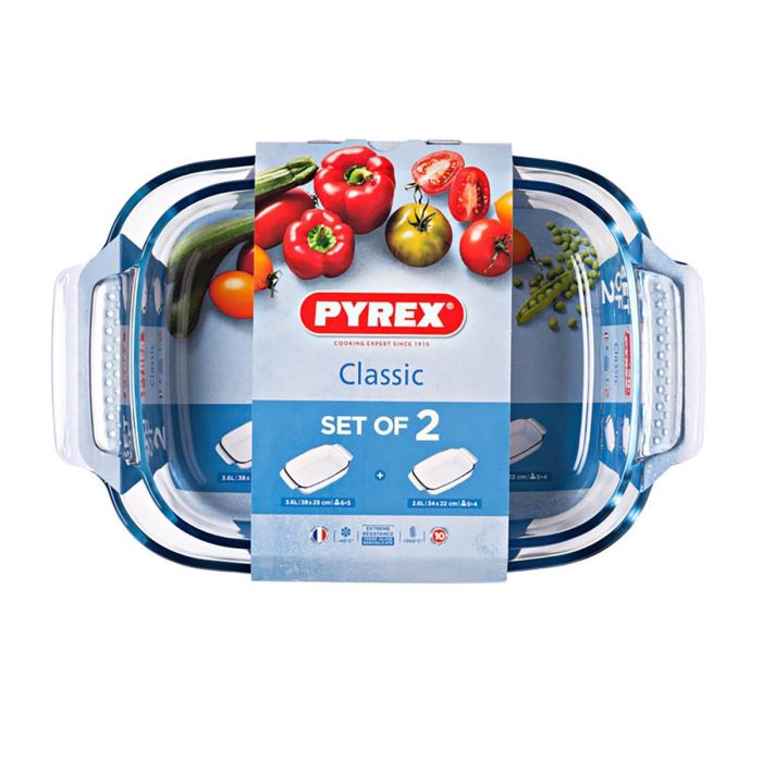 Pyrex Set 2 Fuentes Horno Classic Vidrio Borosilicato Transparente 39x27x8 cm - Resistentes a Rayaduras, Apto Lavavajillas 4 Pyrex Set 2 Fuentes Horno Classic Vidrio Borosilicato Transparente 39x27x8 cm - Resistentes a Rayaduras, Apto Lavavajillas 4
