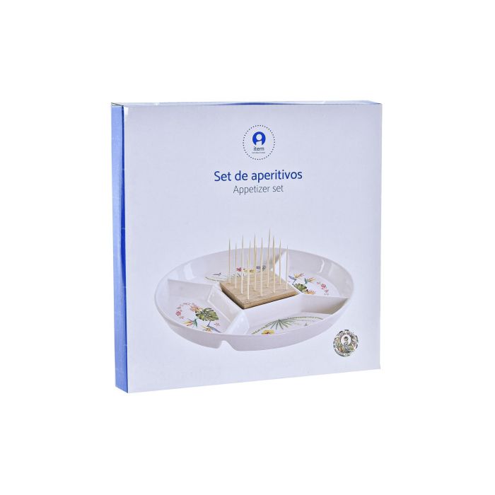 DKD Home Decor Plato de Aperitivos Tropical Tropic Garden Gres Bambú Multicolor Natural 23.5x23.5x7 cm 3