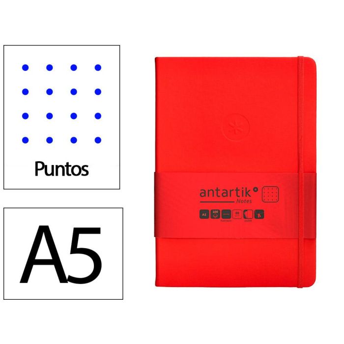 Cuaderno Con Gomilla Antartik Notes Tapa Dura A5 Hojas Puntos Rojo 100 Hojas 80 gr Fsc