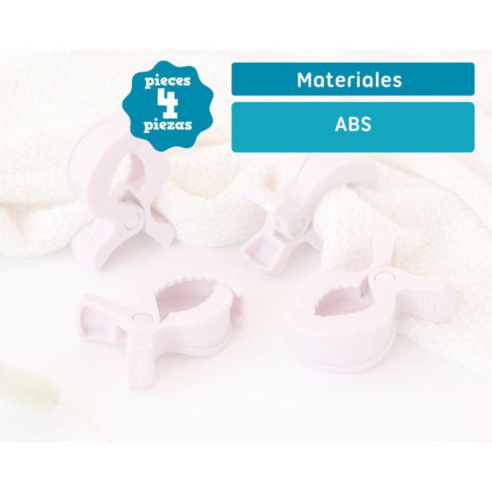 KioKids Pinzas Para Muselinas En Rosa, Pack 4 Unidades, Sujeción Segura Para Sillas de Paseo y Cunas 5