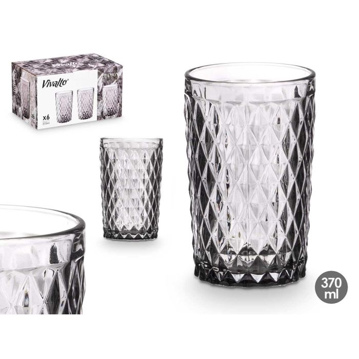 Vaso Diamante Gris 370 ml Vidrio - Vivalto 8x12.8x8 cm (24 Unidades) Vaso Diamante Gris 370 ml Vidrio - Vivalto 8x12.8x8 cm (24 Unidades)