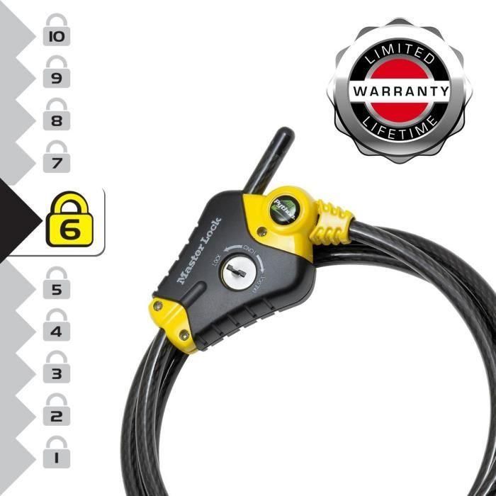 Master Lock Python 8433EURD Cable Antirrobo de Alta Seguridad con Longitud Ajustable de 30 cm a 1,8 m, Acero Trenzado, Negro 1 Master Lock Python 8433EURD Cable Antirrobo de Alta Seguridad con Longitud Ajustable de 30 cm a 1,8 m, Acero Trenzado, Negro 1