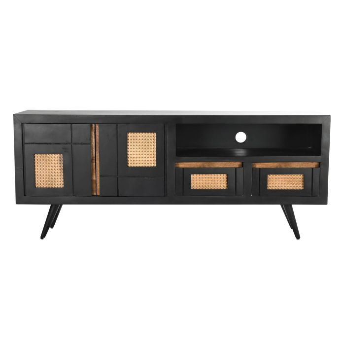 Mueble de TV DKD Home Decor Negro Ratán Madera de mango (145,5 x 40,5 x 60 cm) 8