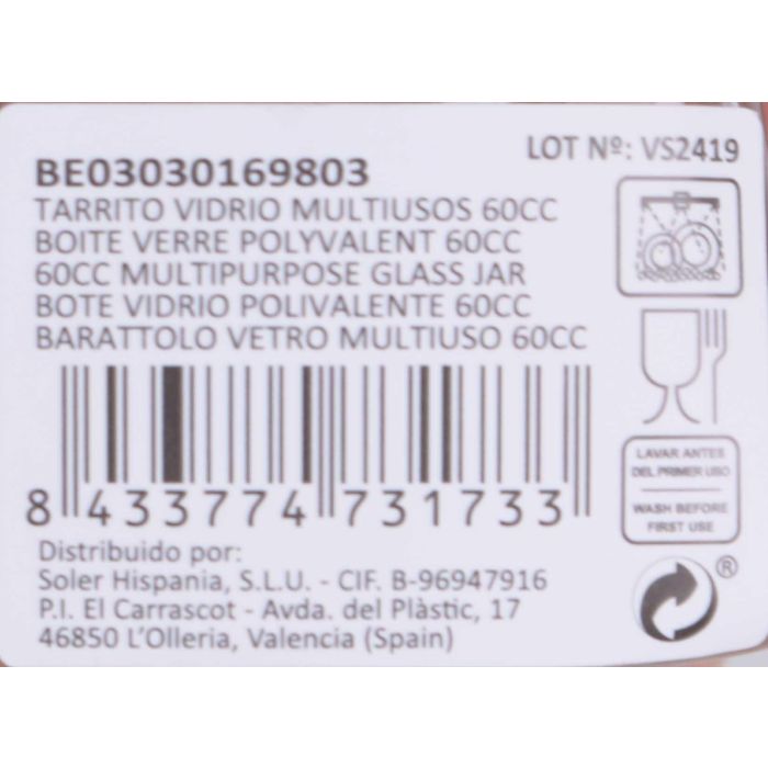 Mediterraneo Tarrito Vidrio Multiusos 60 cc Mediterraneo Ancho 4.4 cm Alto 5.5 cm Largo 4.4 cm 6