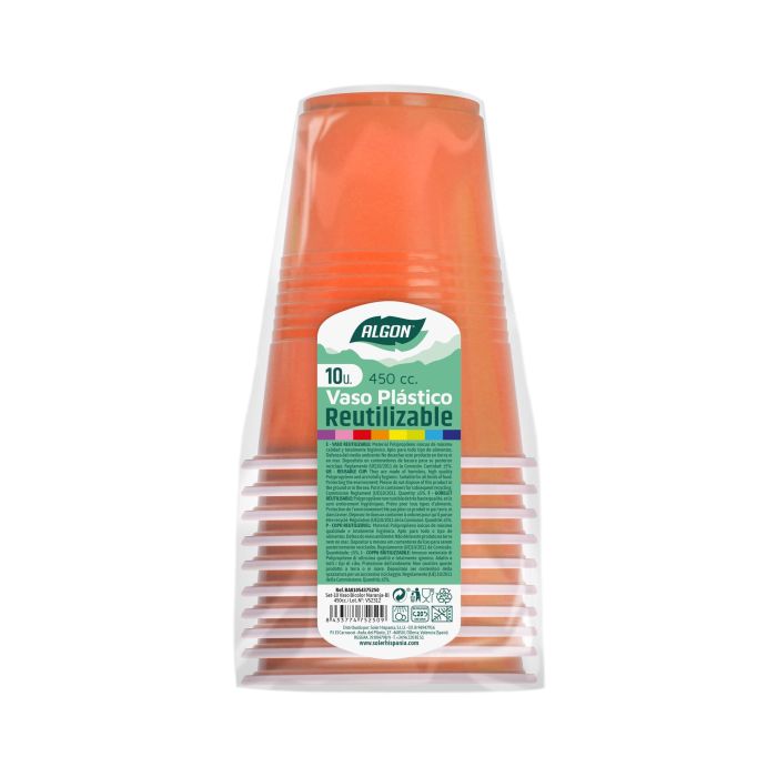 Set de 10 Vasos Bicolor Naranja y Blanco 450 ml Algon (48 Cajas) 1 Set de 10 Vasos Bicolor Naranja y Blanco 450 ml Algon (48 Cajas) 1