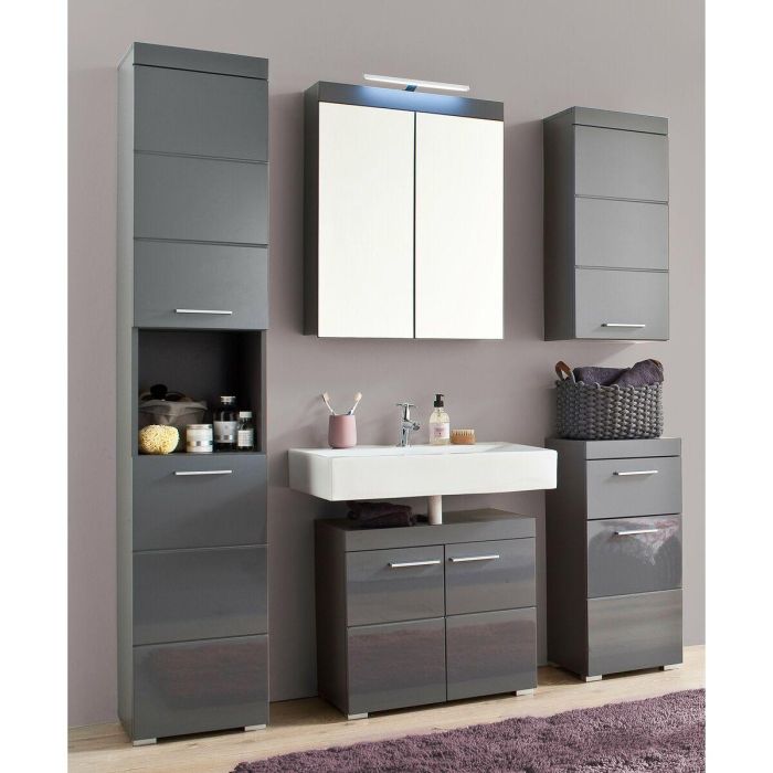 Trendteam Mueble de Baño Bajo Amanda - 1 Puerta y 1 Cajón - Gris - L37xP31xH79 cm 1 Trendteam Mueble de Baño Bajo Amanda - 1 Puerta y 1 Cajón - Gris - L37xP31xH79 cm 1