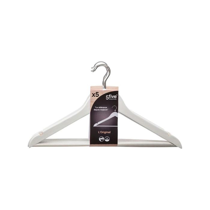 5Five Perchas, Set de 5, Color Blanco, Madera/Metal, 44.5 x 23.5 x 1.5 cm