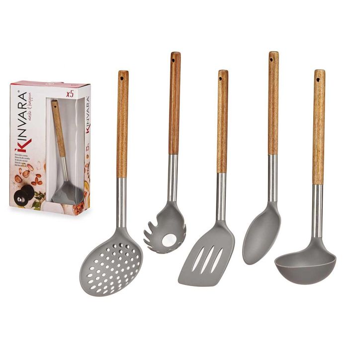 Set 5 Utensilios Cocina Kinvara - Nylon, Acero Inoxidable, Madera Acacia - 8.5x35x20.5 cm (6 Unidades) Set 5 Utensilios Cocina Kinvara - Nylon, Acero Inoxidable, Madera Acacia - 8.5x35x20.5 cm (6 Unidades)