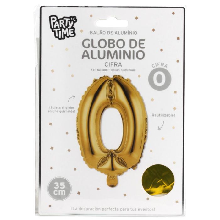 Globo Cifra 0 Oro Party Time altura 35 cm 1 Globo Cifra 0 Oro Party Time altura 35 cm 1